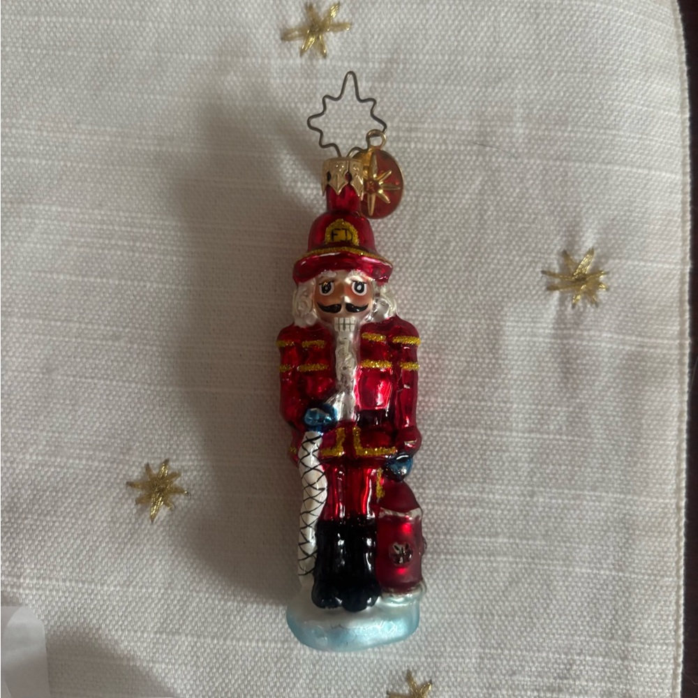 Christopher Radko Red and Gold Fireman Nutcracker Ornament